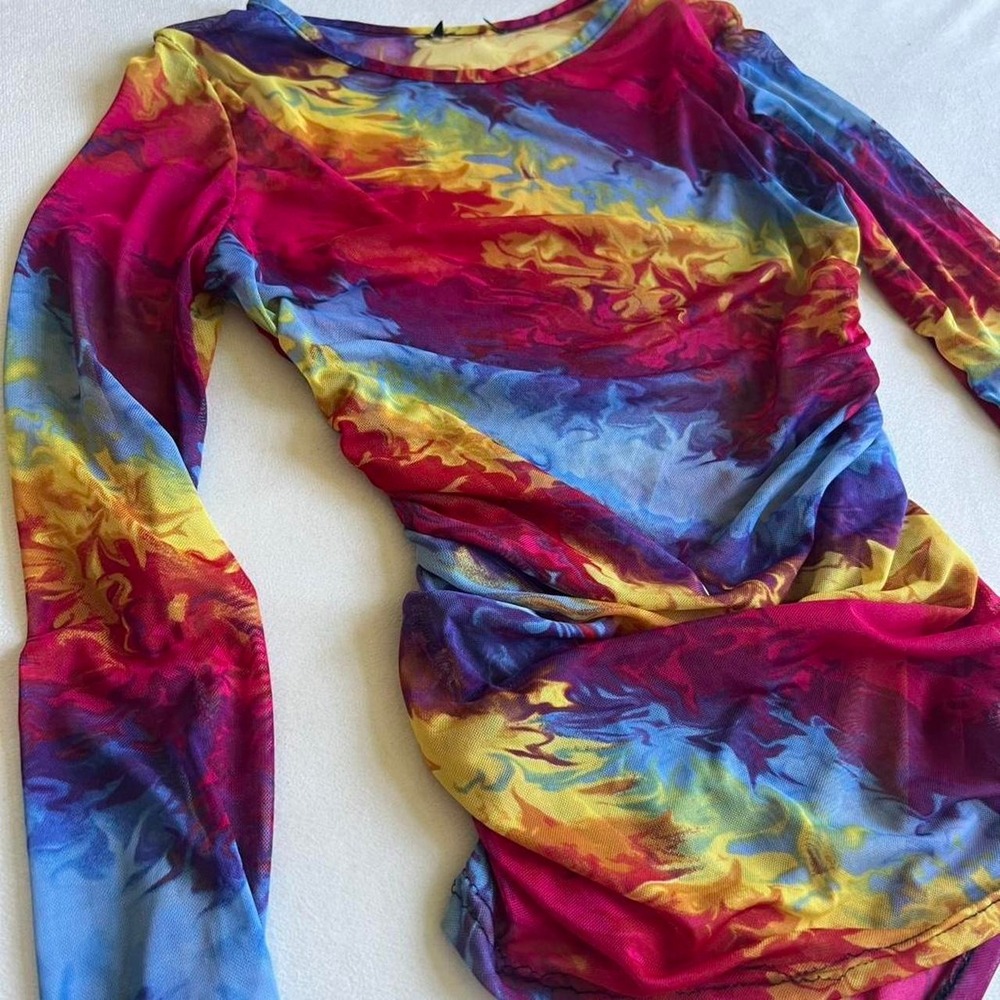 Rainbow Sheer Y2k Festival Carnival Rave Micromesh Fairy Vibrant Colorful